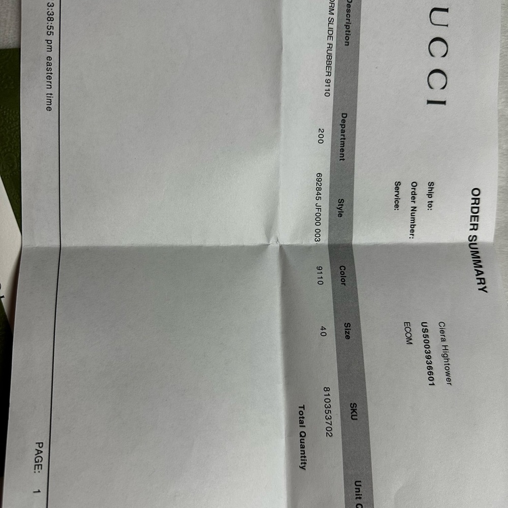 Gucci White Order Summary Sheet